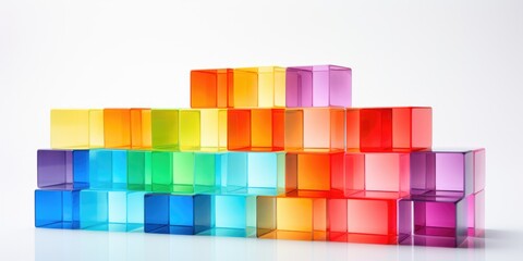 Abstract rainbow cubes, multicolor background, iridescent colors on white