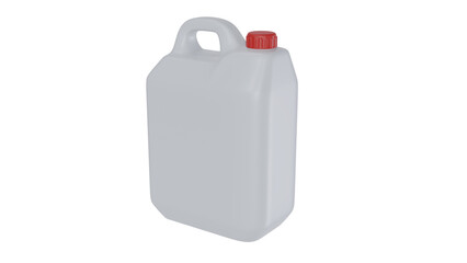 White plastic jerrycan or canister with red lid isolated on white and transparent background. Minimal concept. 3D render
