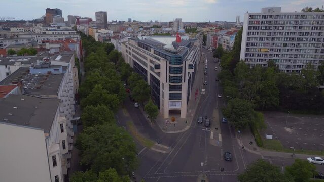 Party Executive Committee spd, city Berlin. Smooth aerial top view flight drone