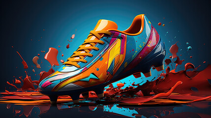 a creative colorful sports shoes with cleats. soccer shoes sportswear concept. Generative AI