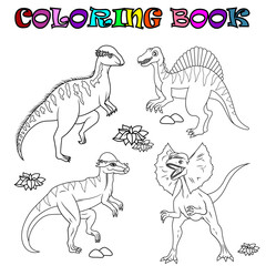 Coloring book with cartoon dinosaurs