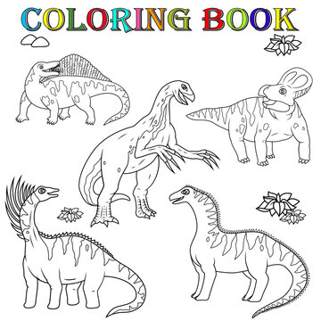 Coloring book with cartoon dinosaurs