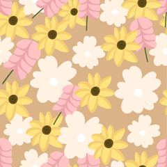 seamless pattern floral garden isolated on brown background