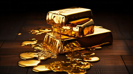 Melting gold ingot , finance concept illustration
