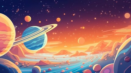 Abstract background planets and solar system. The vastness of space with a stunning illustration depicting planets and the solar system. Generative AI.