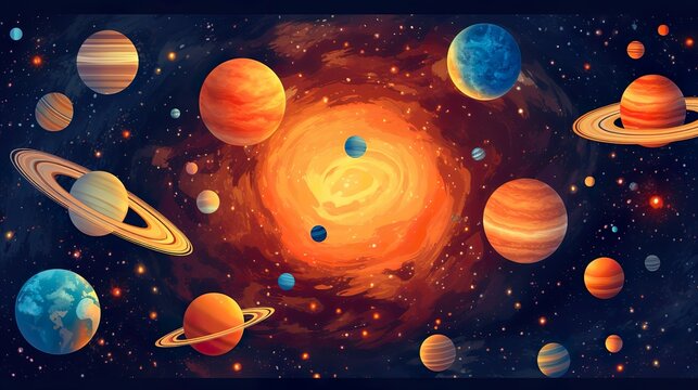Abstract background planets and solar system. The wonders of the universe with a mesmerizing illustration showcasing planets and the solar system. Generative AI. © Andrey