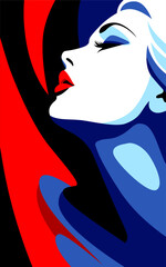 Beautiful young fashion woman with blond hair, minimalism. Abstract female portrait, contemporary design, vector illustration
