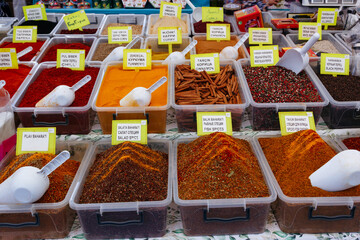 View of colourful spices at Turkish Bazaar