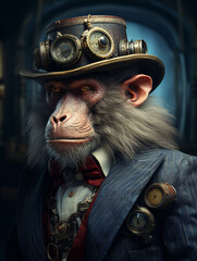 A Portrait of a Steampunk Baboon | Generative AI