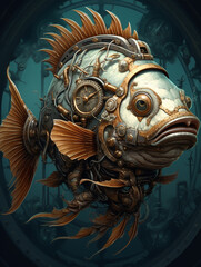 Fototapeta premium A Portrait of a Steampunk Fish | Generative AI
