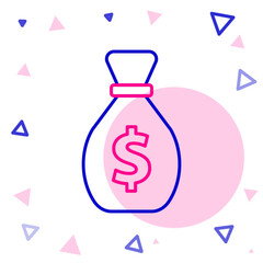 Line Old money bag icon isolated on white background. Cash Banking currency sign. Colorful outline concept. Vector