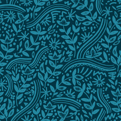 Abstract doodle seamless pattern with floral elements, fun background, great for summer textiles, banners, wallpapers - vector design