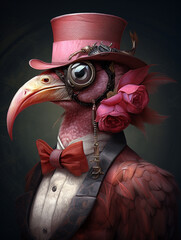 A Portrait of a Steampunk Flamingo | Generative AI