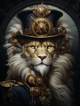 A Portrait of a Steampunk Lion | Generative AI