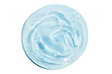 A smear of a beautiful transparent thick blue gel, on an empty background.
