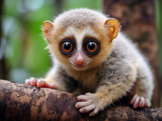 Obraz premium Photo of Slow Loris: These small primates have large round eyes and a gentle appearance