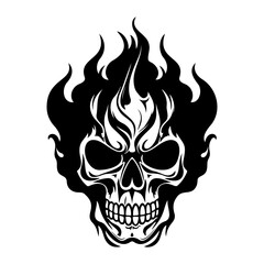 Skull with flames, burning skull, fire skull icon