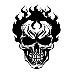 Skull with flames, burning skull, fire skull icon