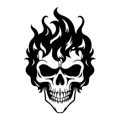 Skull with flames, burning skull, fire skull icon