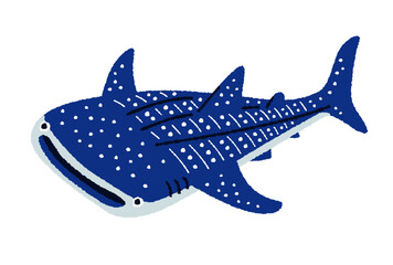 斜め上から見たジンベエザメの手描きイラスト