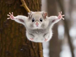 Schilderijen op glas Photo of Japanese Dwarf Flying Squirrel: These small, fluffy squirrels can glide through the air using a membrane between their limbs © siripimon2525