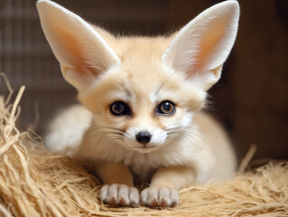 Obraz premium Photo of Fennec Fox: With its large ears and expressive eyes, the fennec fox is undeniably adorable