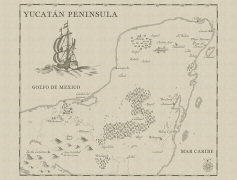 Yucatan Old Map