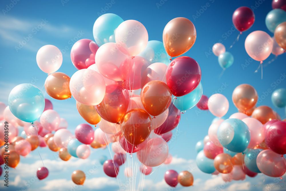 Fototapete a collection of colorful balloons floating in the sky, expressing the feeling of lightness and excit