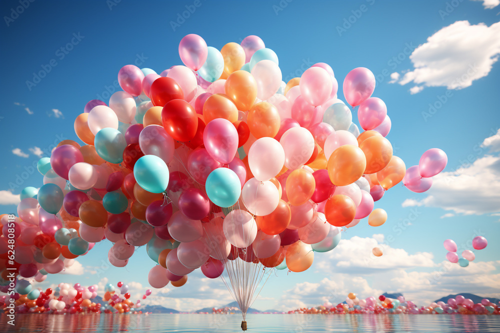 Fototapete a collection of colorful balloons floating in the sky, expressing the feeling of lightness and excit