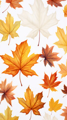 Fototapeta premium Autumn leaves pattern isolated white, create using generative AI tools