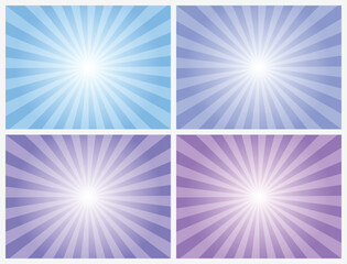 Blue violet sunburst background set. Sun sunburst pattern set. Vector illustration.