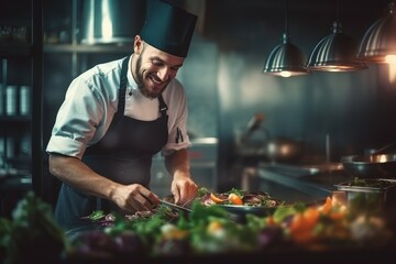 the chef prepares salads in the kitchen in the restaurant. generative ai.