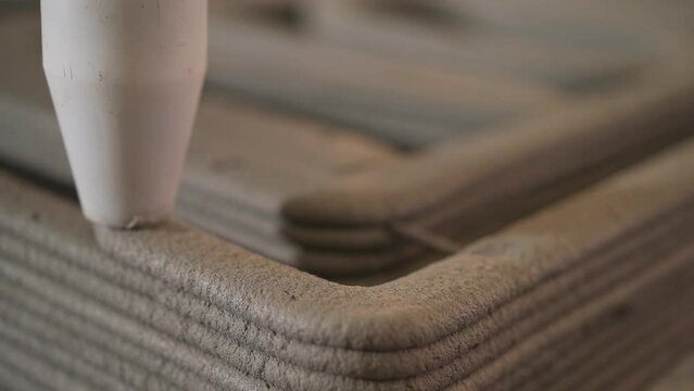 Close up Cement 3D Printing print at corner 50fps