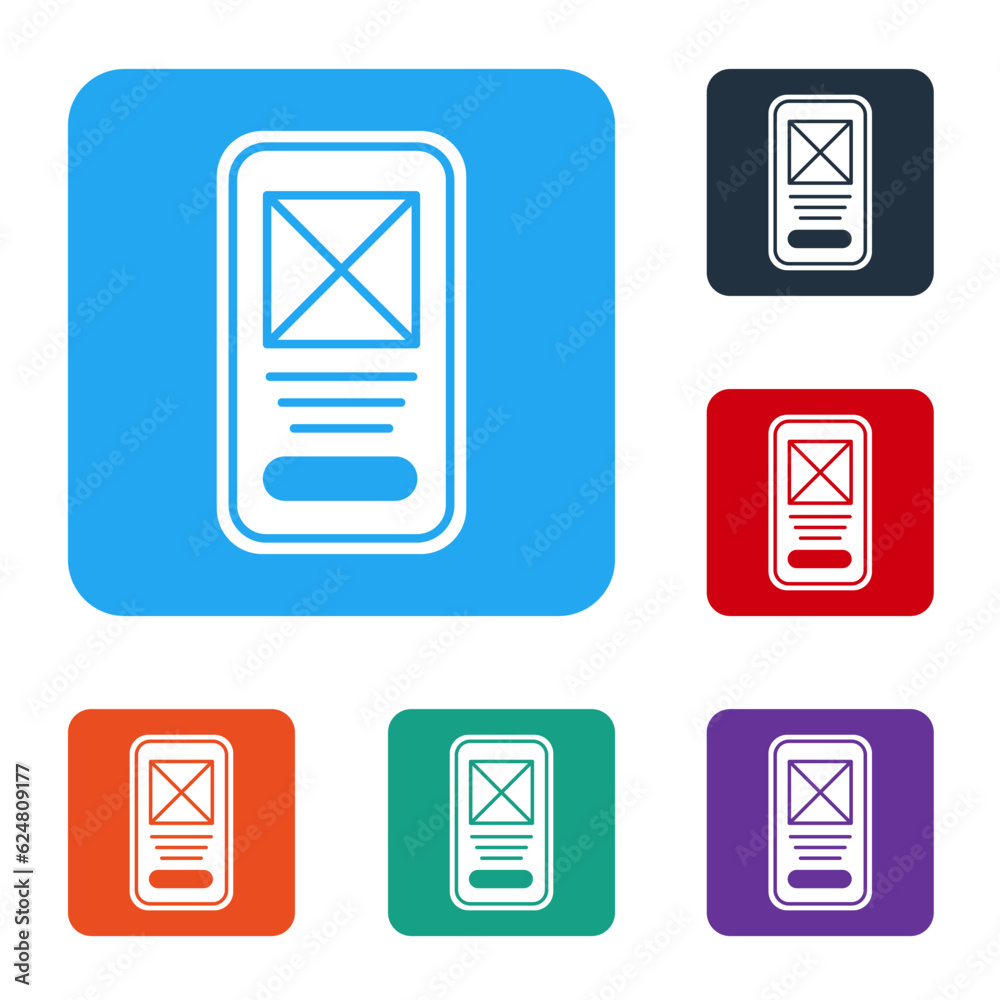 Poster white ui or ux design icon isolated on white background. set icons in color square buttons. vector