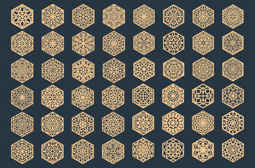 Fototapeta Lotus Mandala Vector Template Set for Cutting and Printing. Oriental silhouette ornament. Vector coaster design obraz