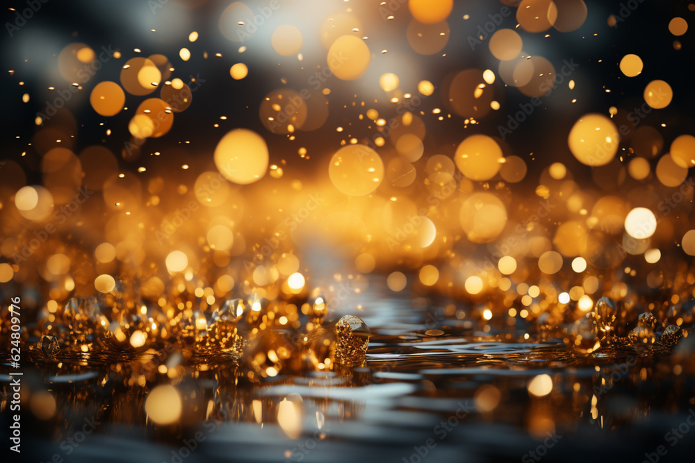 Poster A sparkling abstract background with golden confetti raining down to mark the beginning of the New Year.  Generative AI technology.