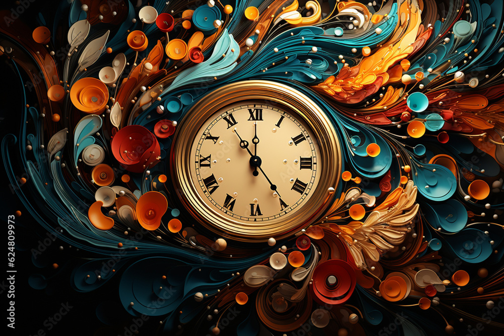 Aufkleber A digital abstract artwork with intricate patterns and swirls representing the passing of time and the beginning of a new year. Generative AI technology.