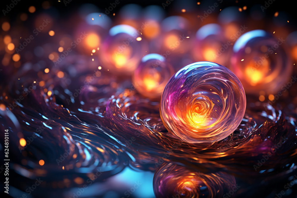 Poster a vibrant abstract background with swirling patterns and glowing orbs, symbolizing new beginnings an