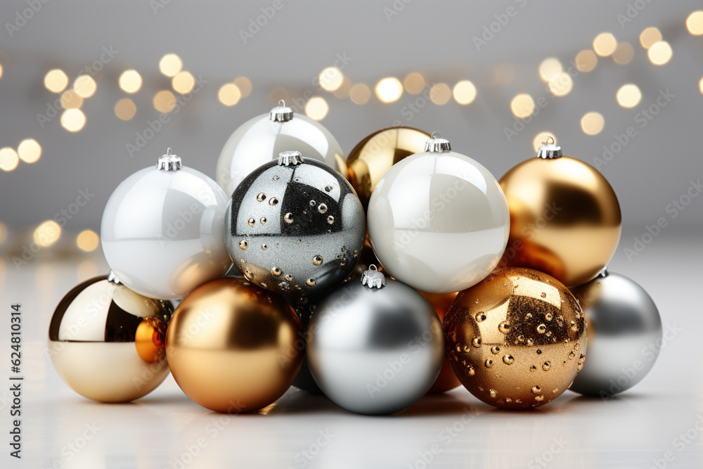 Aufkleber A minimalistic Christmas background with elegant gold and silver ornaments against a white backdrop.  Generative AI technology.