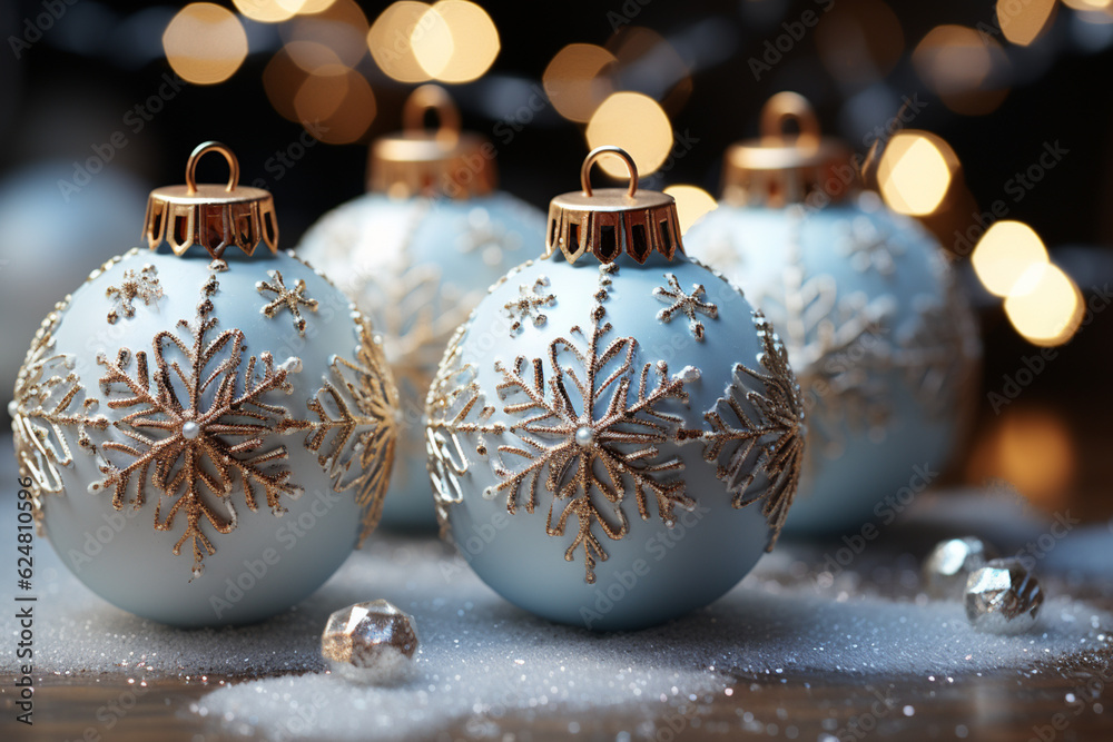 Poster a shimmering silver and white christmas background with elegant snowflakes and ornaments. generative