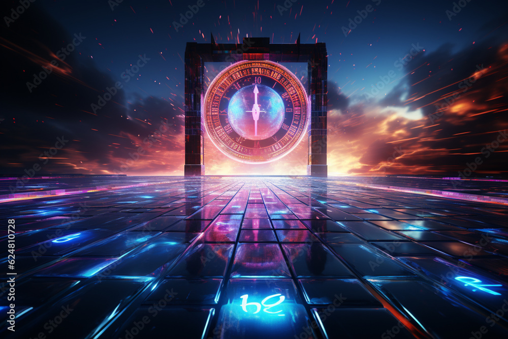 Poster a futuristic new year background with holographic elements and a space-themed countdown. generative 