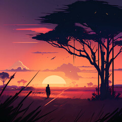 Savanna wallapper with beautiful dawn