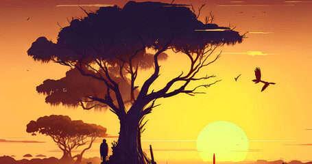 Nature wallpaper with beauty savanna dawn