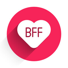 White BFF or best friends forever icon isolated with long shadow. Red circle button. Vector