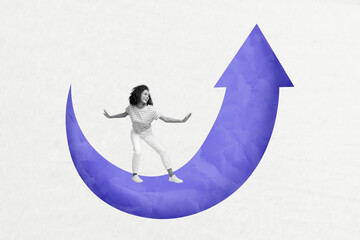 Magazine picture sketch collage image of carefree lady easy achieving working purpose isolated white color background