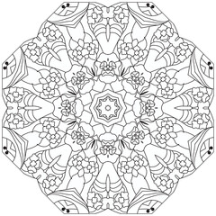 Hand drawn zentangle mandala for coloring page.