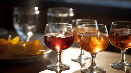 Small glasses of aperitif drinks. Generative AI
