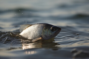 Fish floating on a sea water surface. Generative AI