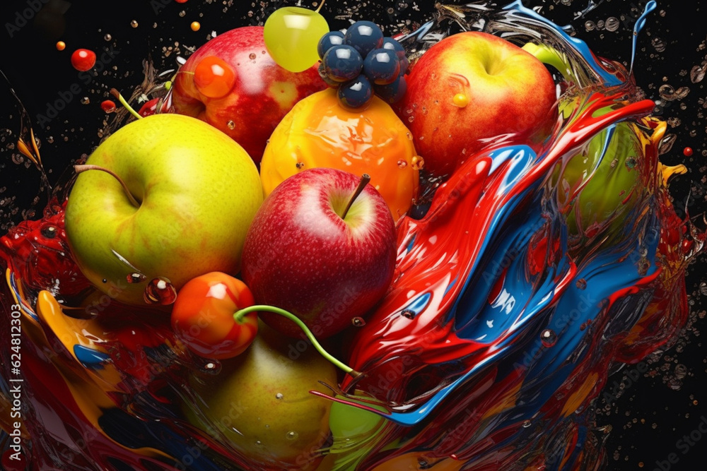 Poster an abstract painting featuring bold, vibrant brushstrokes that resemble the shape and colors of vari