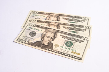 Cash of dollar note, dollar background. Lot of one hundred dollar bills close-up. dollars in wallet on white background